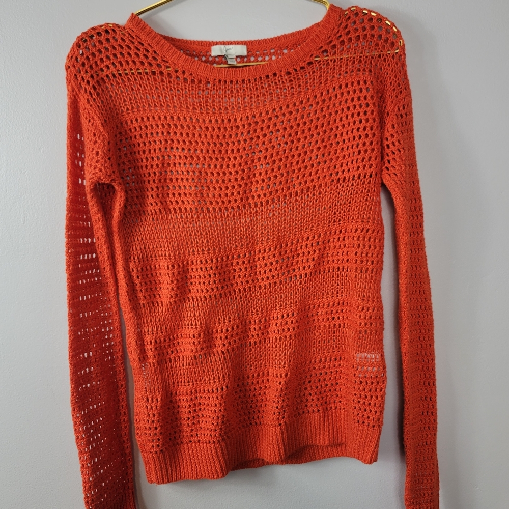 Small Joie Blood Orange Linen Blend Sweater Crochet